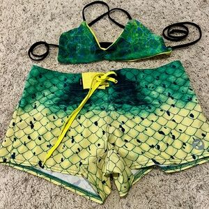 Pelagic Green and Yellow Bikini Set; top is reversible